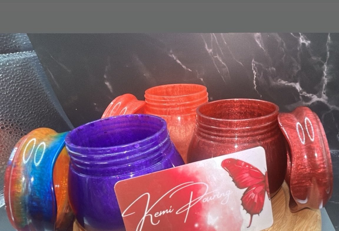 Colorful handmade resin honey jars